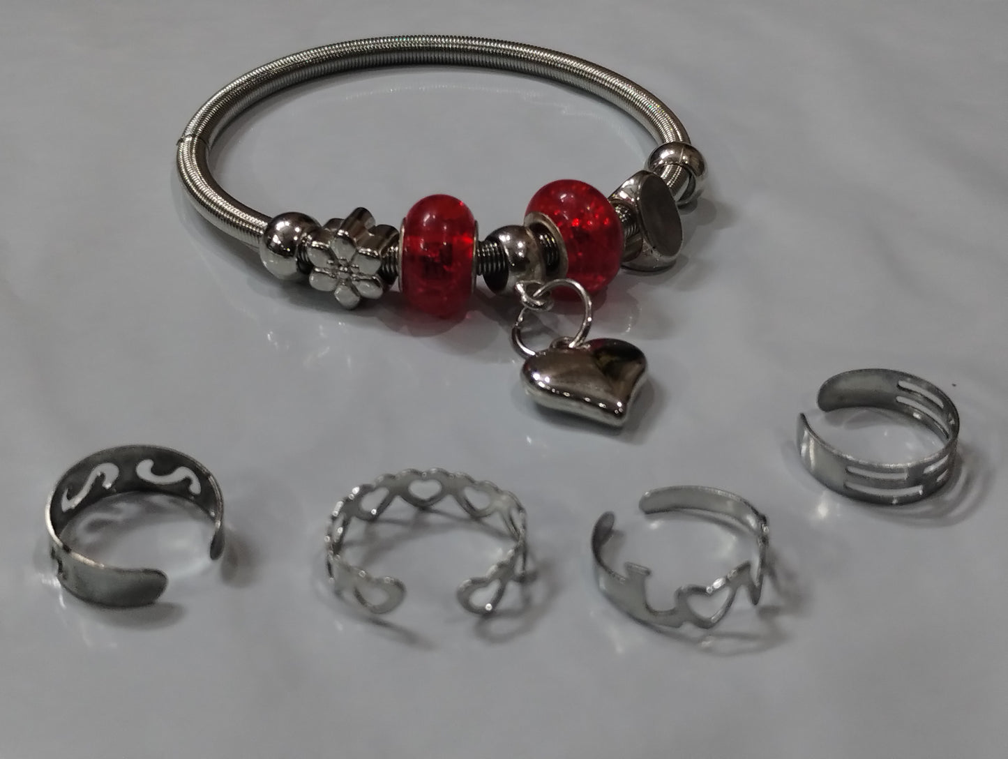 Silver-Tone Bracelet & Adjustable Ring Set