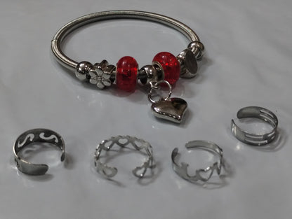 Silver-Tone Bracelet & Adjustable Ring Set
