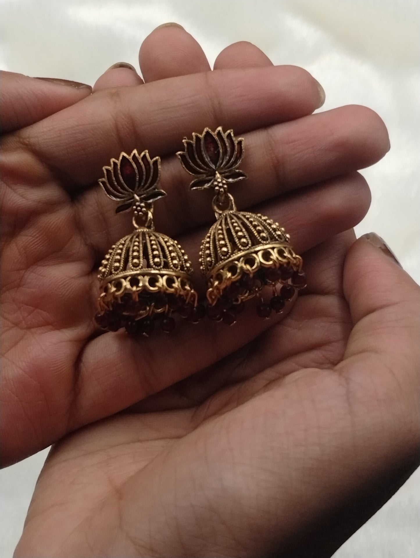 Lotus Aura Antique Jhumka Earrings