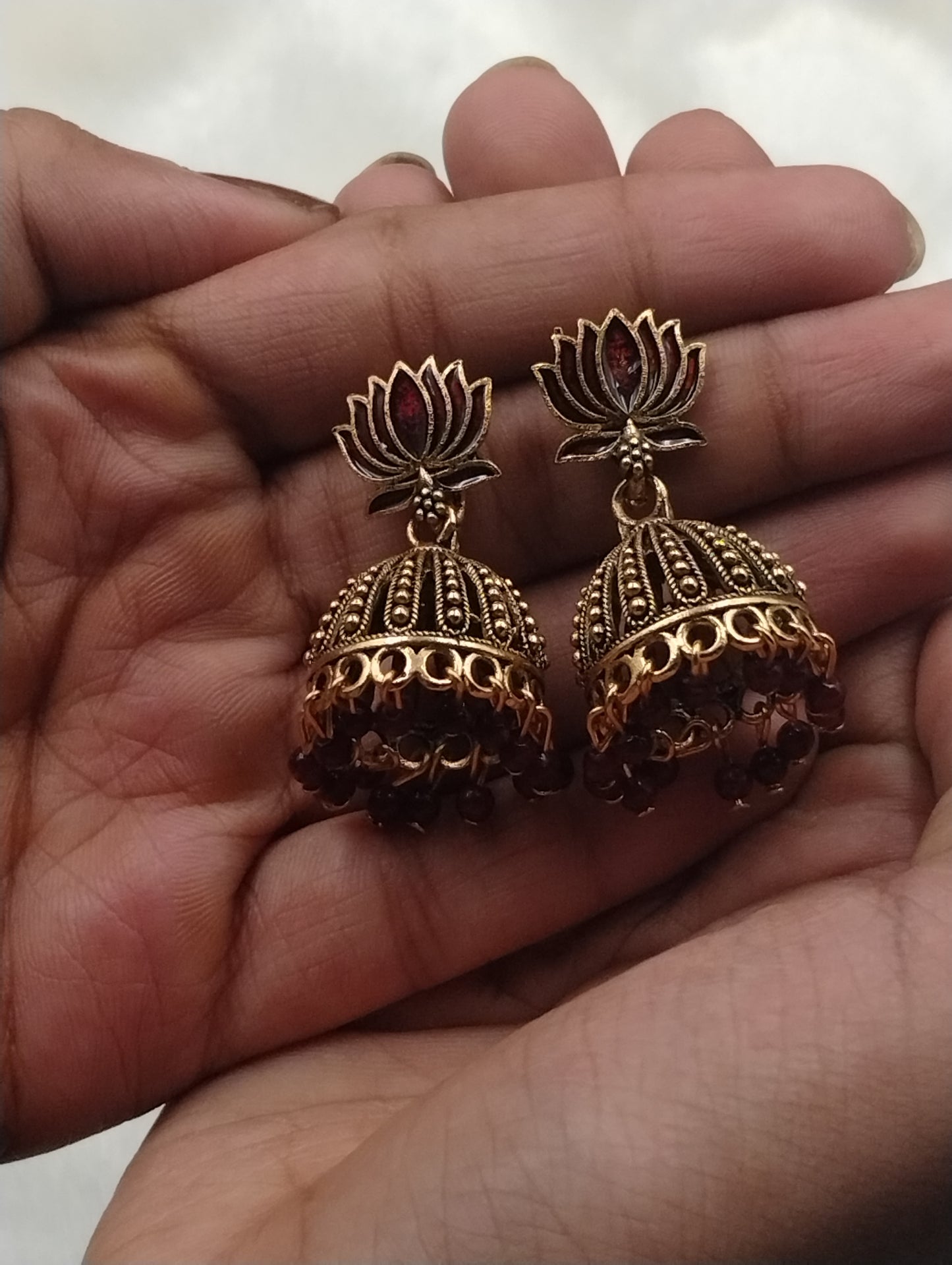 Lotus Aura Antique Jhumka Earrings