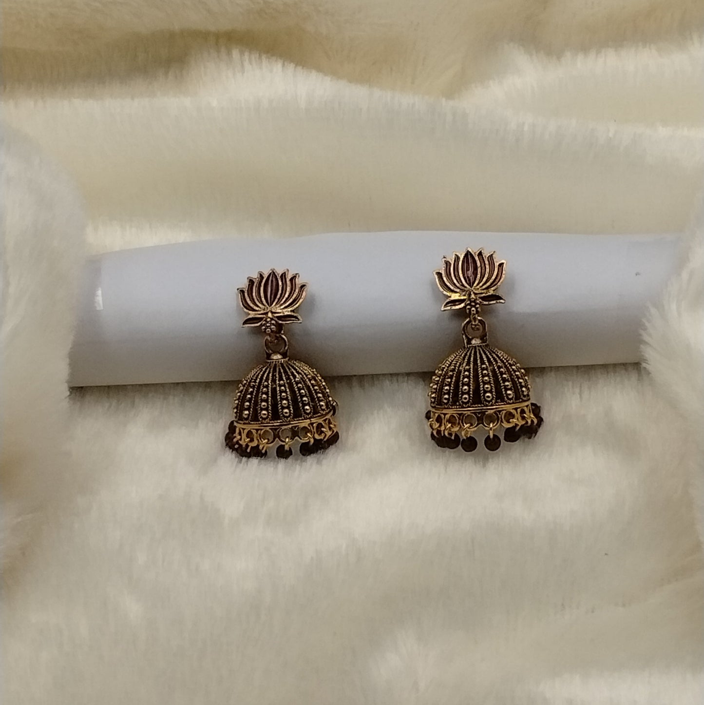 Lotus Aura Antique Jhumka Earrings