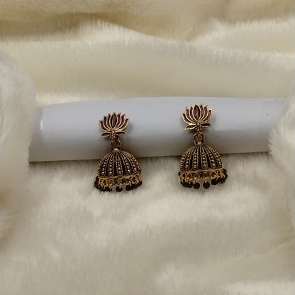 Lotus Aura Antique Jhumka Earrings