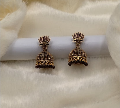 Lotus Aura Antique Jhumka Earrings