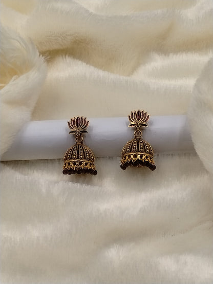 Lotus Aura Antique Jhumka Earrings