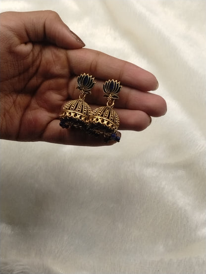 Lotus Aura Antique Jhumka Earrings