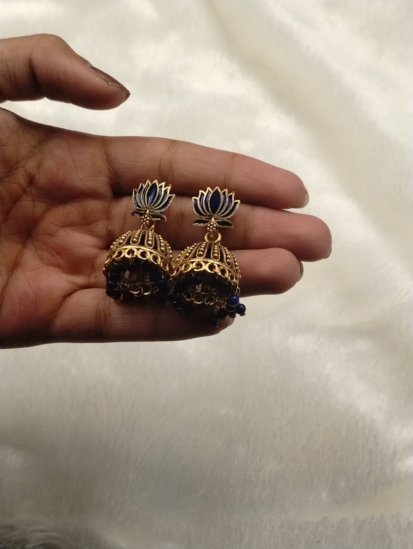 Lotus Aura Antique Jhumka Earrings