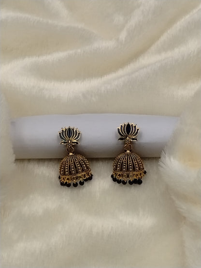 Lotus Aura Antique Jhumka Earrings