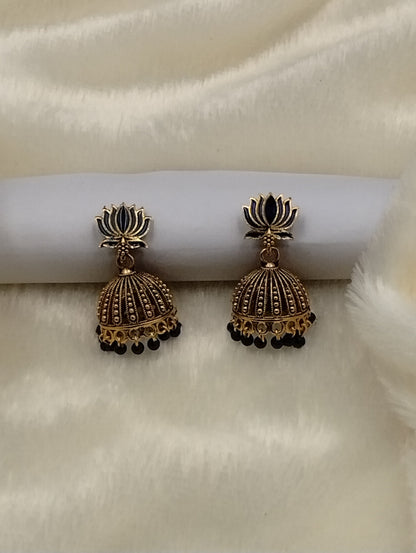 Lotus Aura Antique Jhumka Earrings