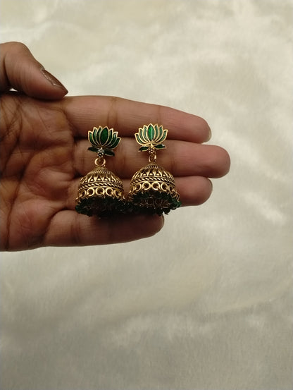 Lotus Aura Antique Jhumka Earrings