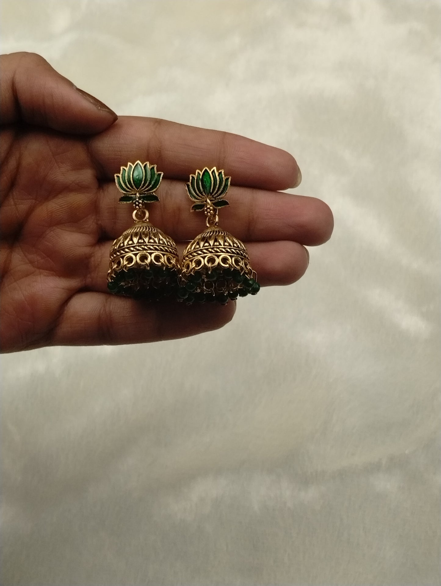 Lotus Aura Antique Jhumka Earrings