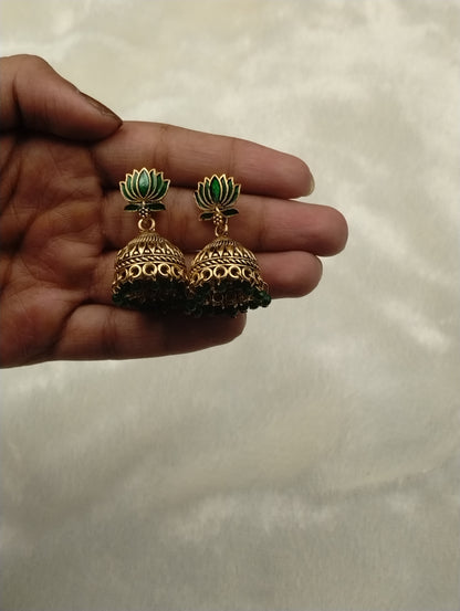 Lotus Aura Antique Jhumka Earrings