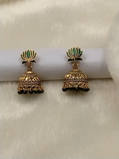 Lotus Aura Antique Jhumka Earrings