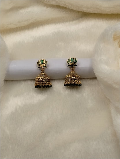 Lotus Aura Antique Jhumka Earrings