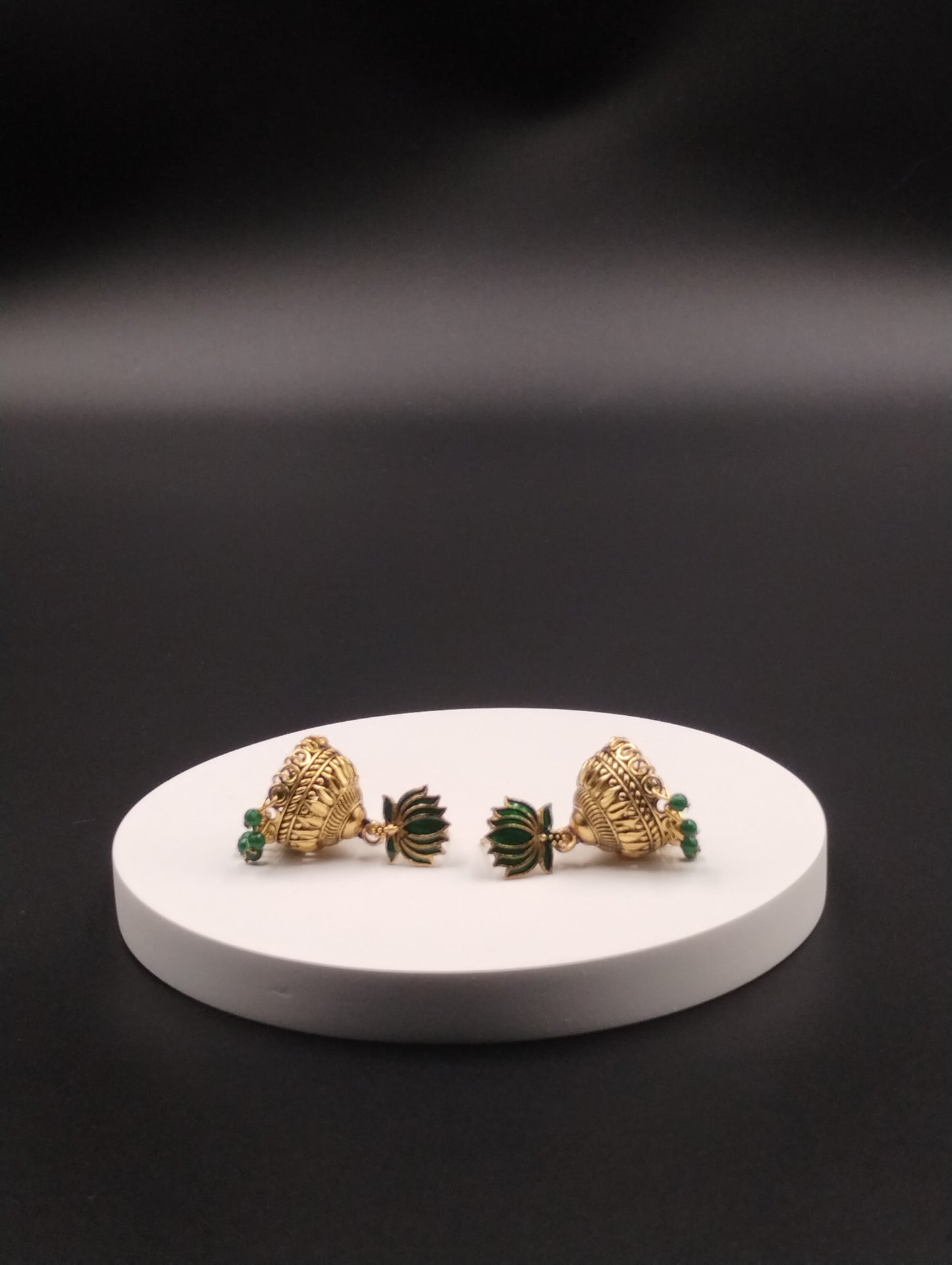 Lotus Aura Antique Jhumka Earrings