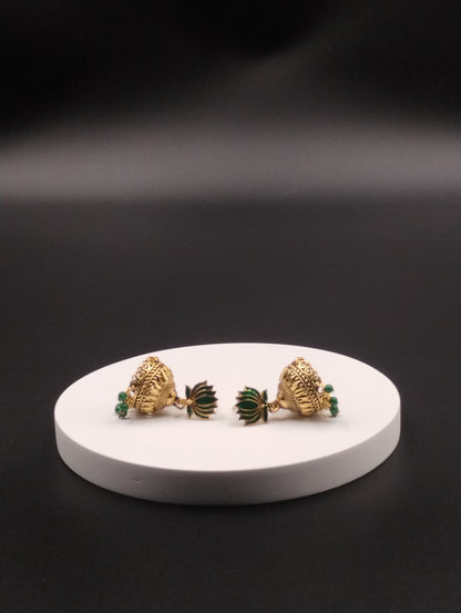 Lotus Aura Antique Jhumka Earrings
