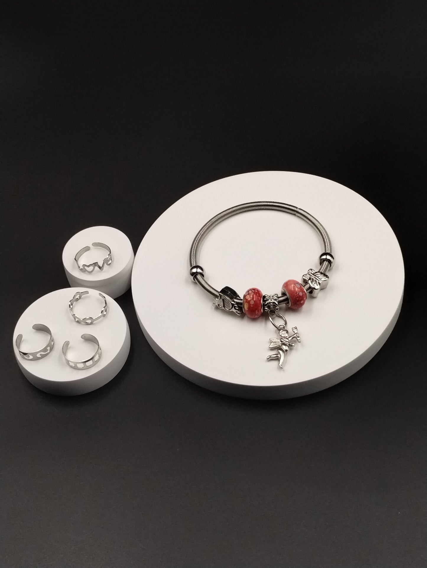 Silver-Tone Bracelet & Adjustable Ring Set
