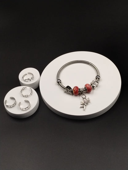 Silver-Tone Bracelet & Adjustable Ring Set