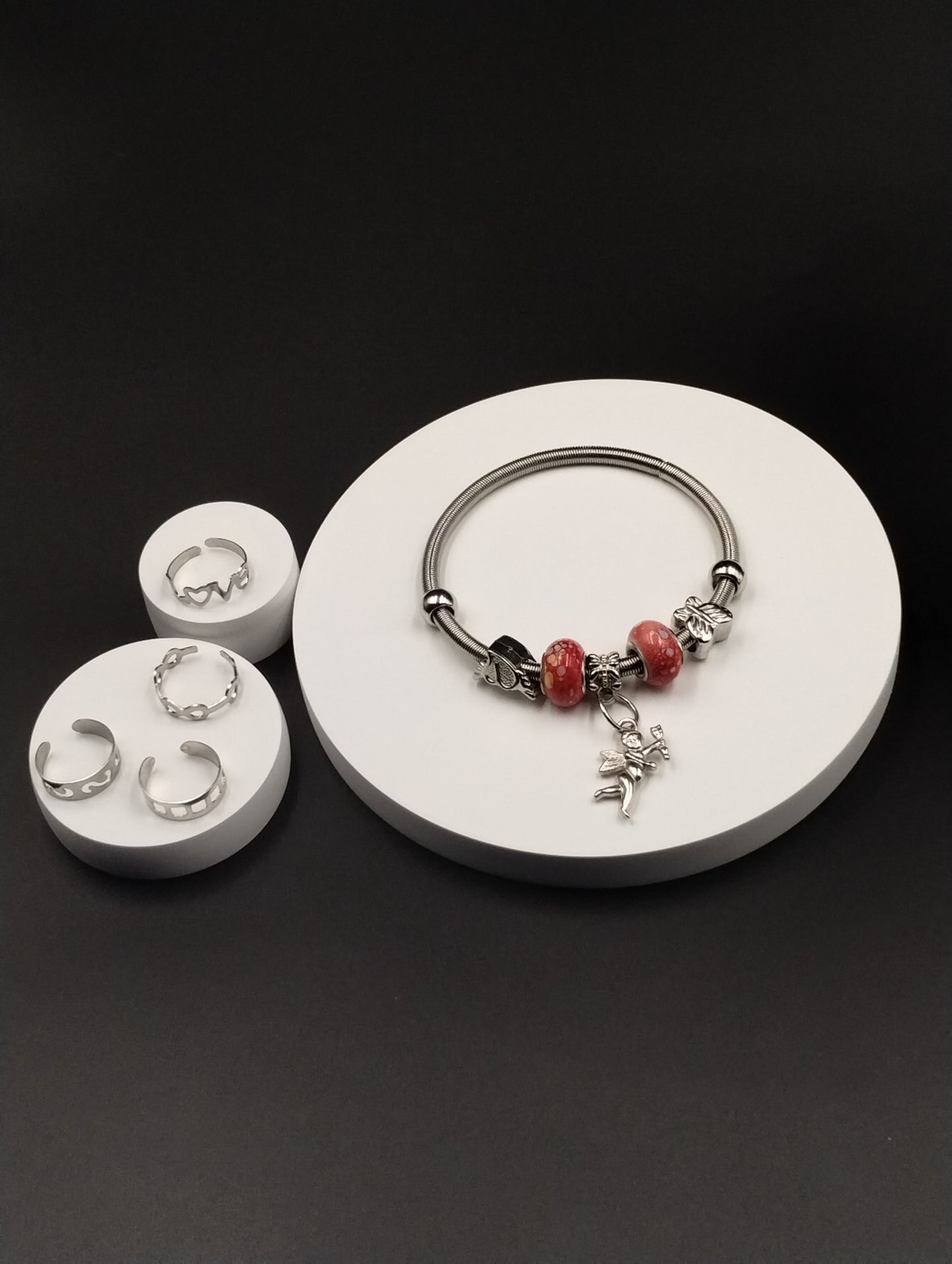Silver-Tone Bracelet & Adjustable Ring Set