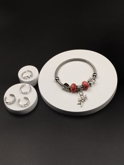 Silver-Tone Bracelet & Adjustable Ring Set