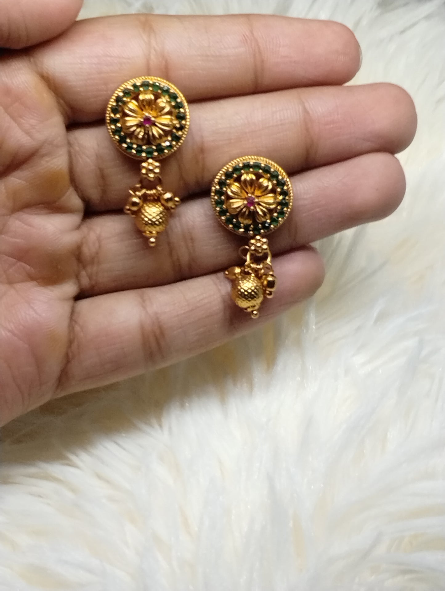 Emerald Bloom Temple Stud Earrings