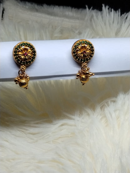Emerald Bloom Temple Stud Earrings