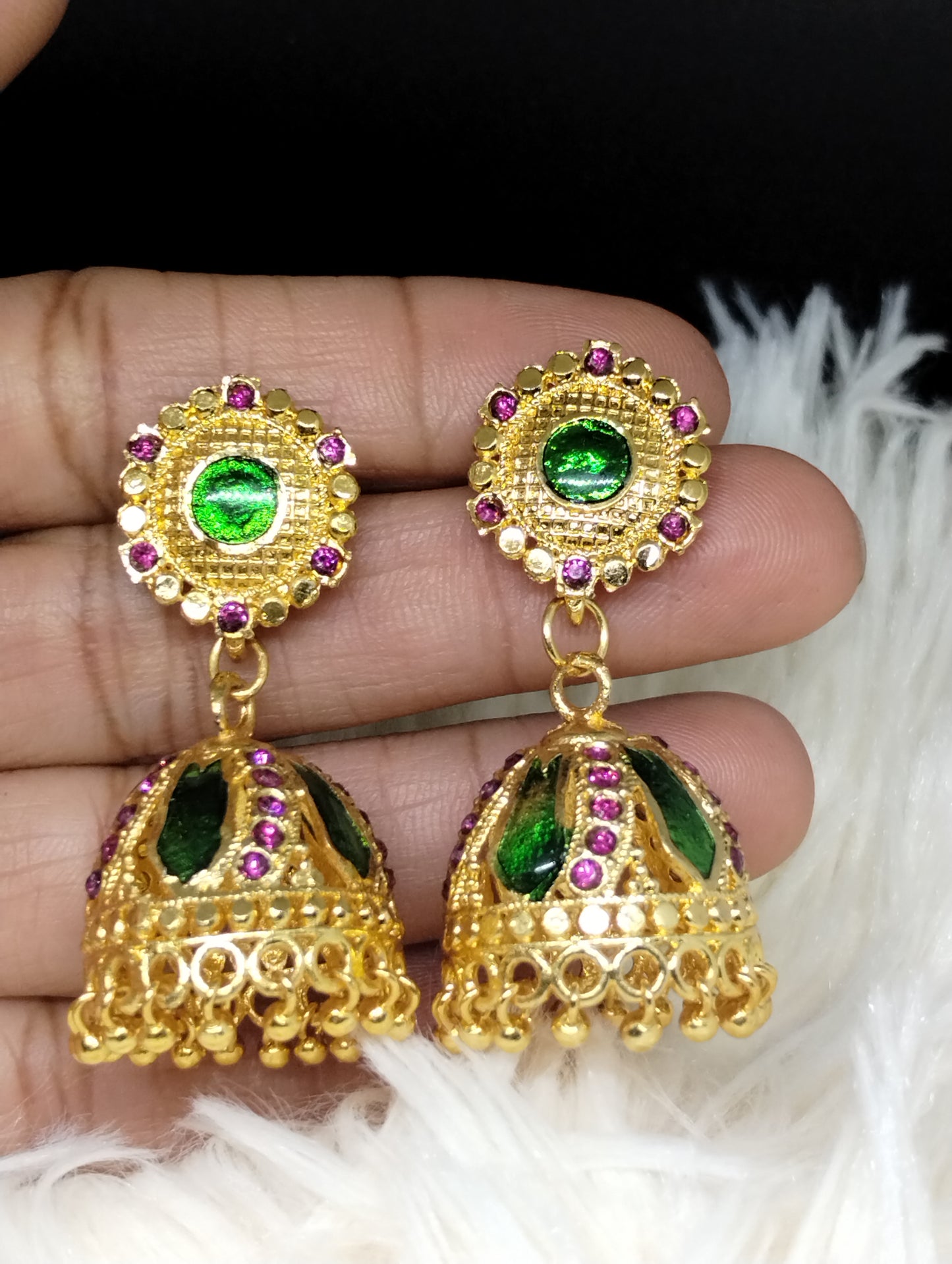 Emerald Royale Temple Jhumka Earrings