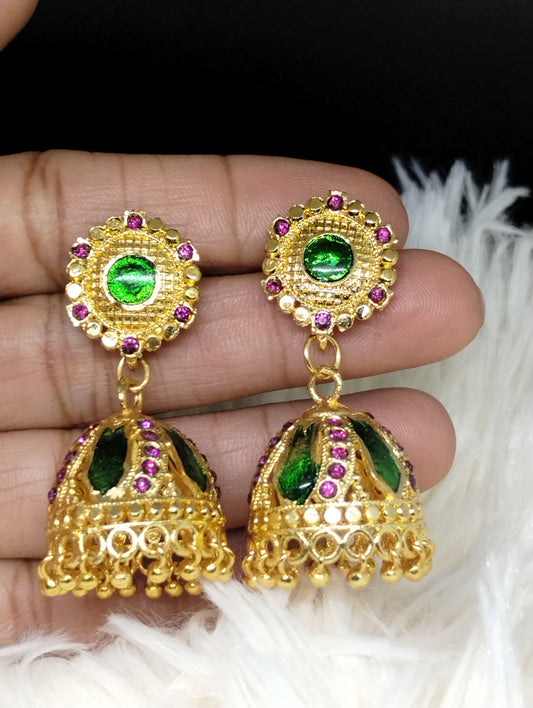 Emerald Royale Temple Jhumka Earrings