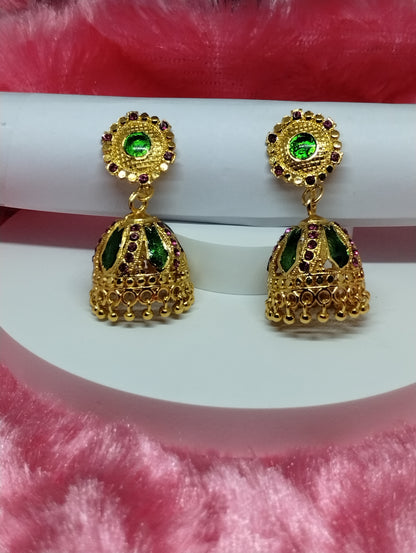 Emerald Royale Temple Jhumka Earrings