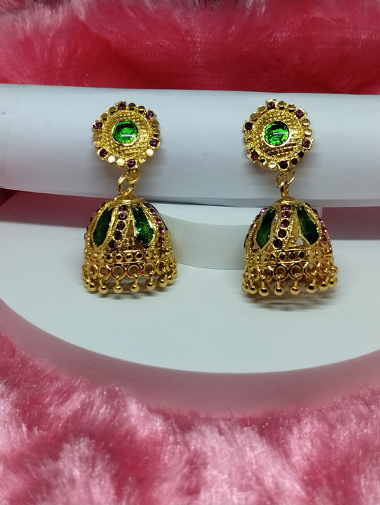 Emerald Royale Temple Jhumka Earrings