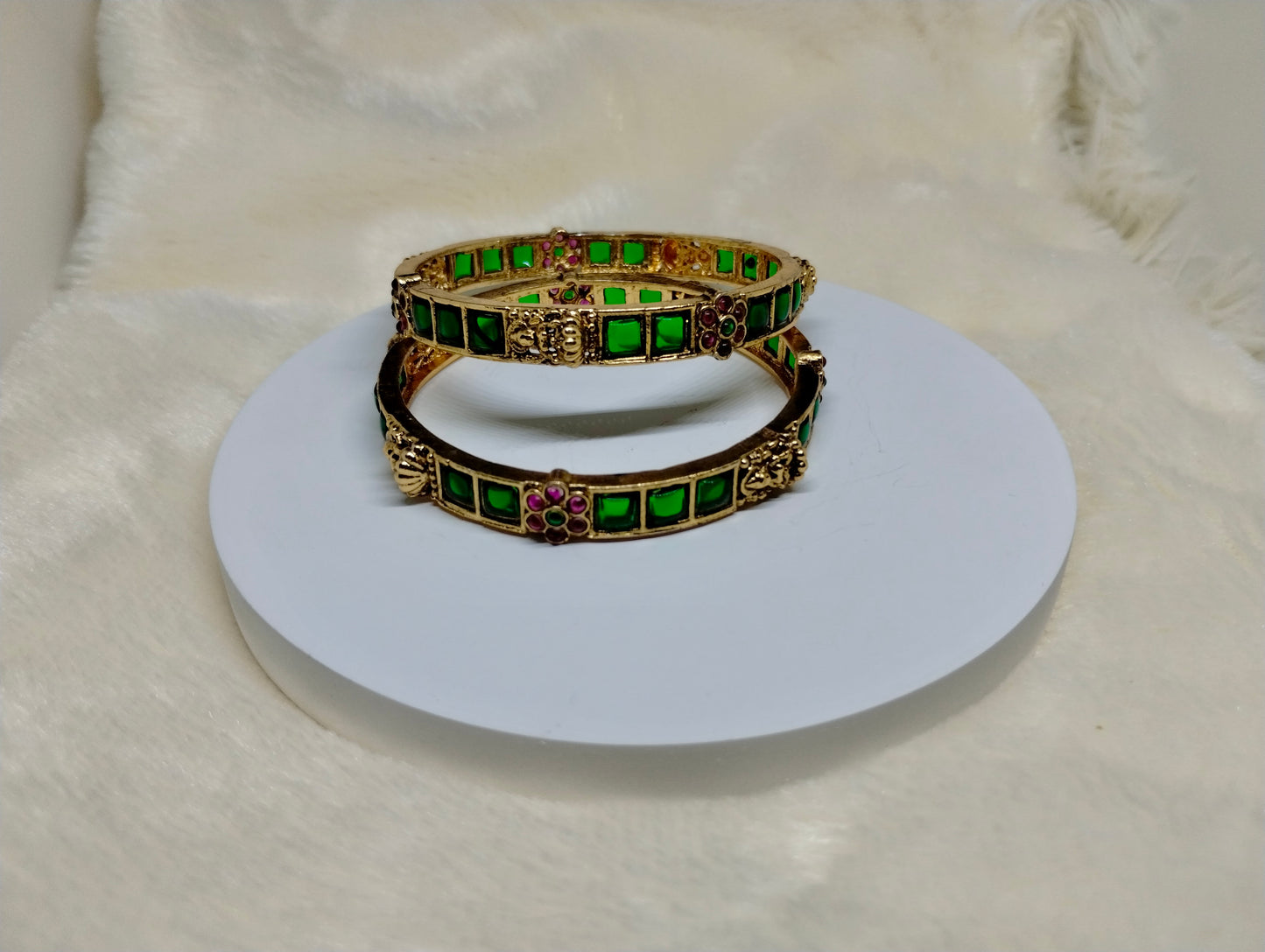 Emerald Heritage Kada Bangles (Pair)