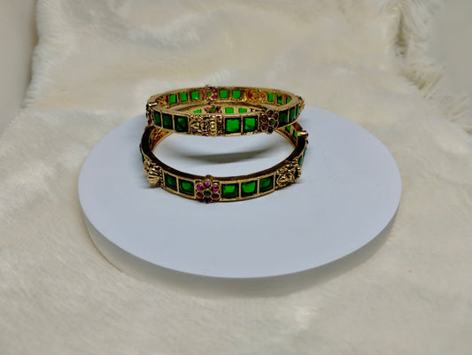 Emerald Heritage Kada Bangles (Pair)