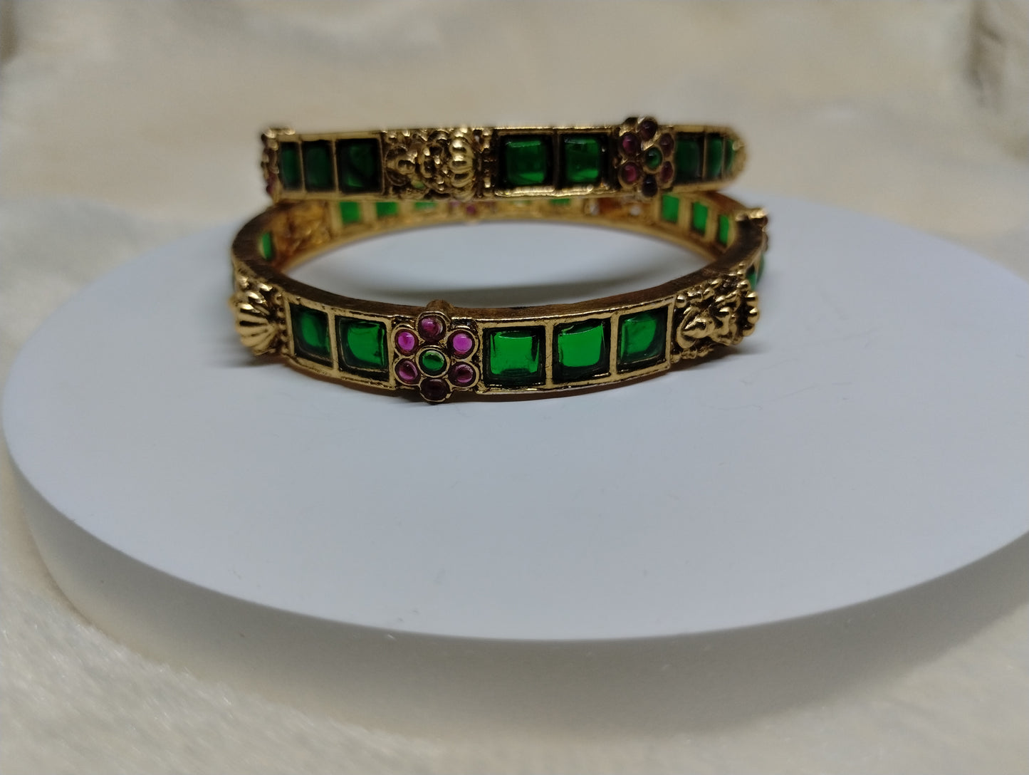 Emerald Heritage Kada Bangles (Pair)