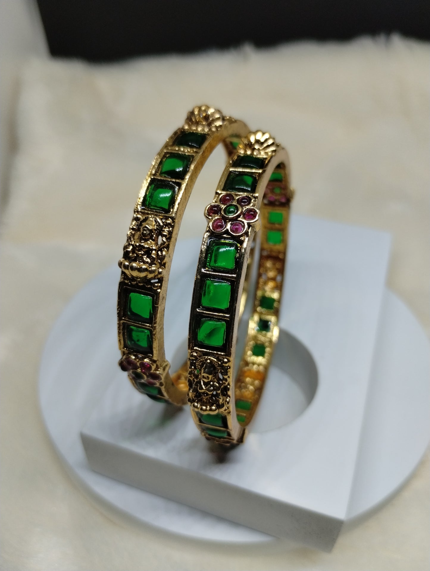 Emerald Heritage Kada Bangles (Pair)