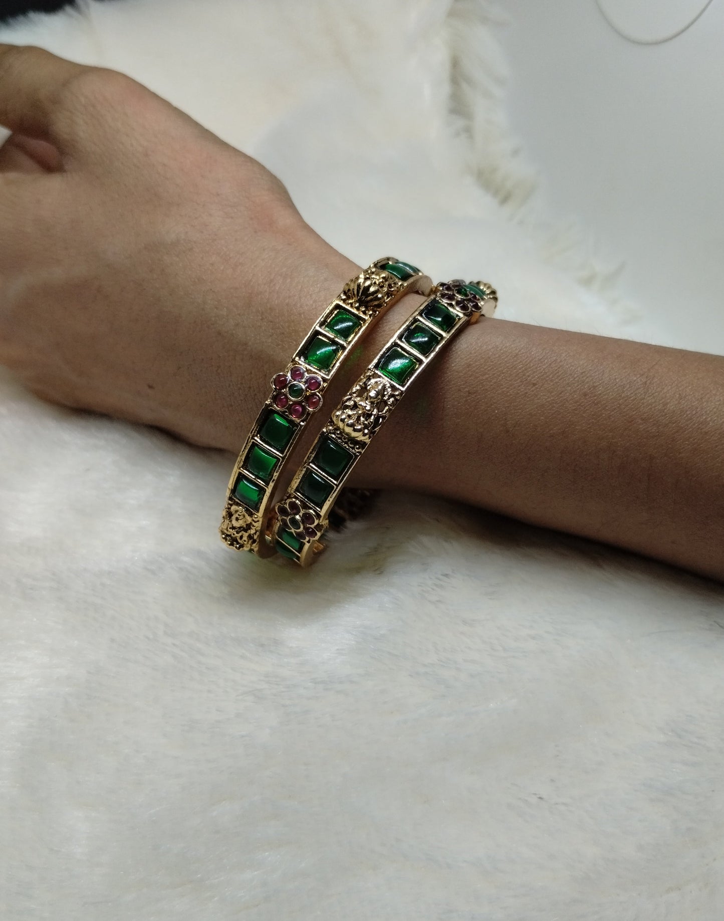 Emerald Heritage Kada Bangles (Pair)