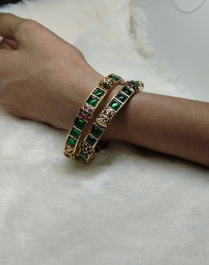 Emerald Heritage Kada Bangles (Pair)