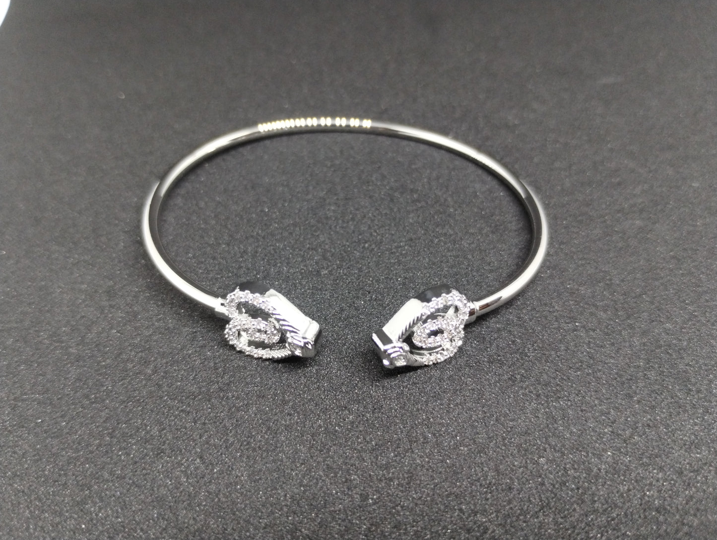 Crystal Heart Silver Kada