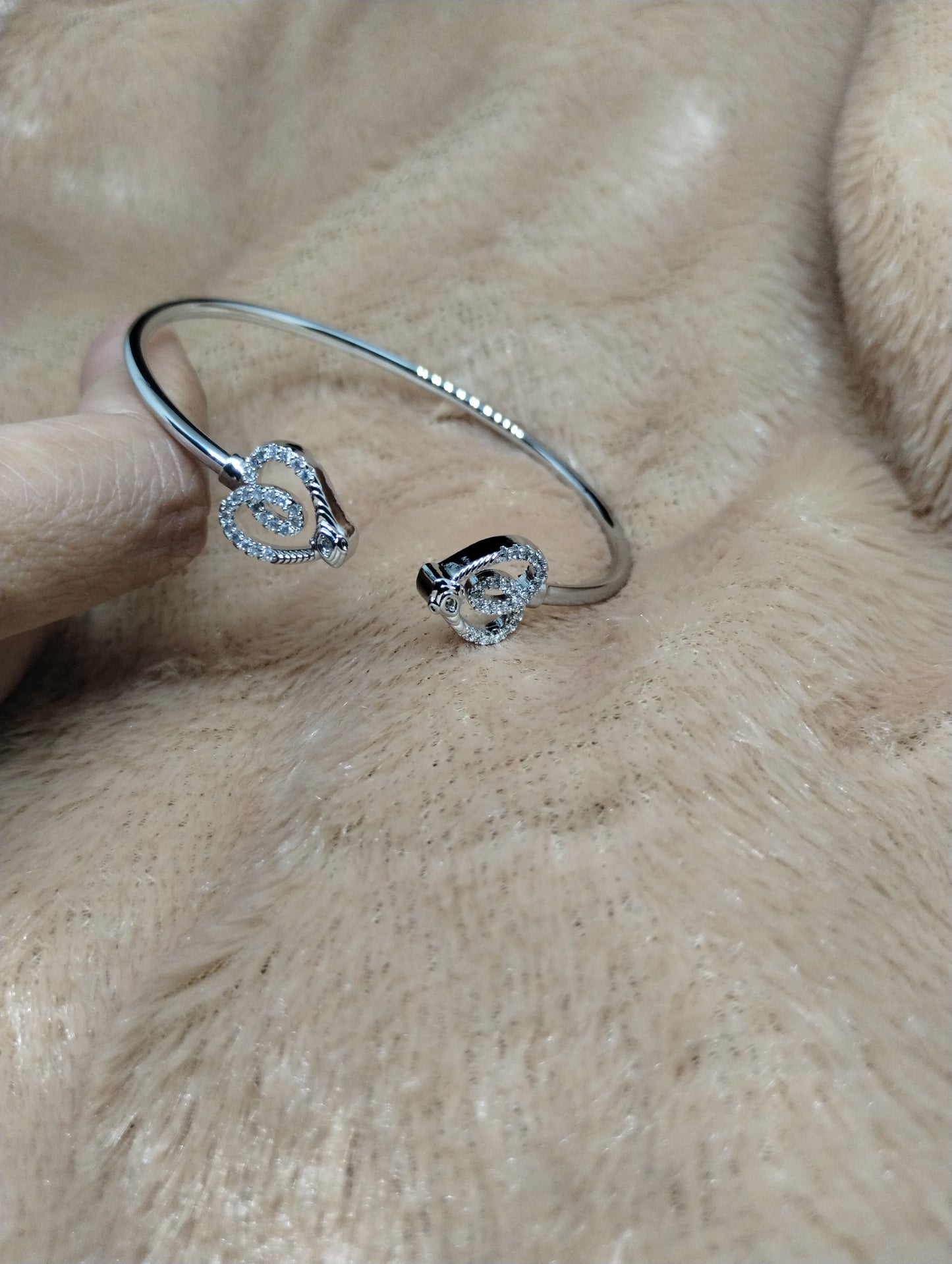 Crystal Heart Silver Kada
