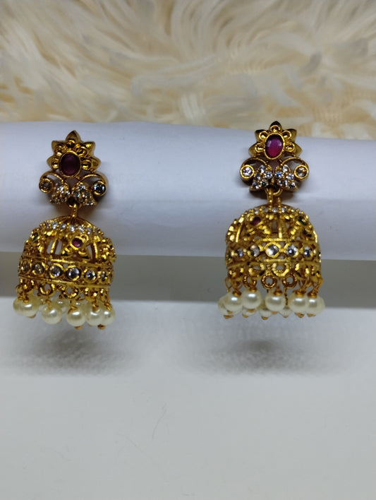 Royal Blossom Pearl Drop Jhumka Earrings