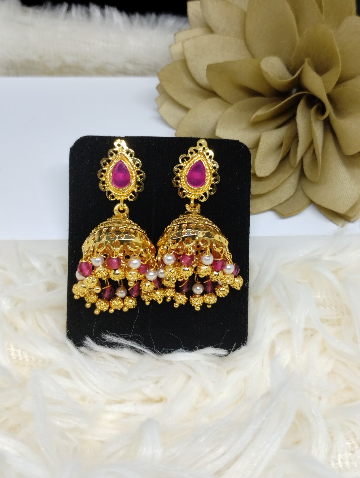 Royal Radiance Ruby-Pearl Jhumka Earrings