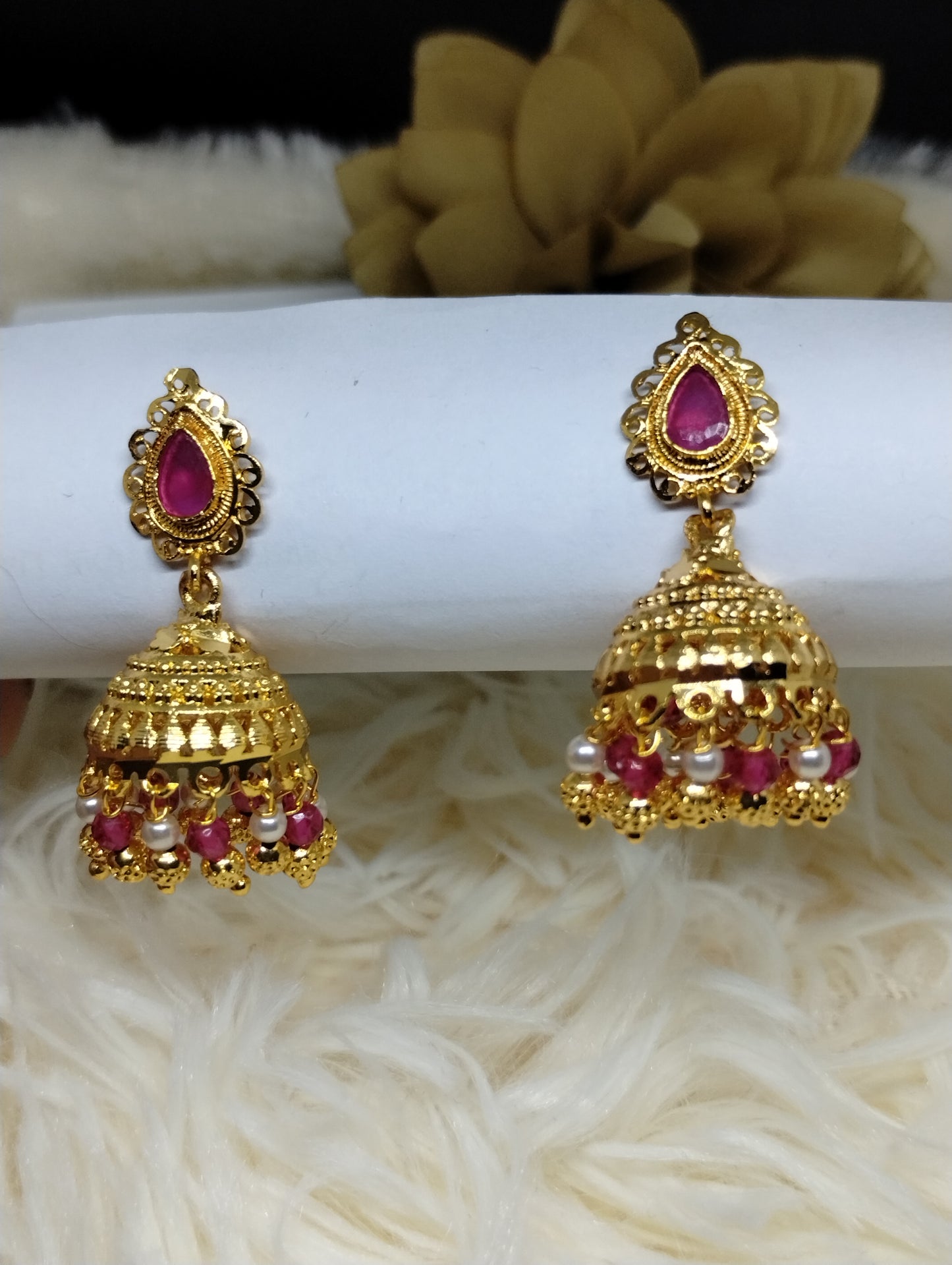 Royal Radiance Ruby-Pearl Jhumka Earrings