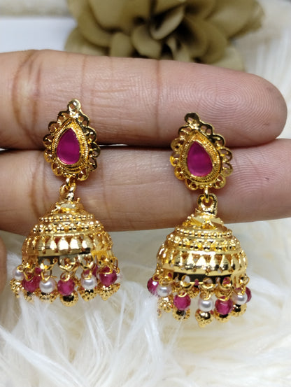 Royal Radiance Ruby-Pearl Jhumka Earrings