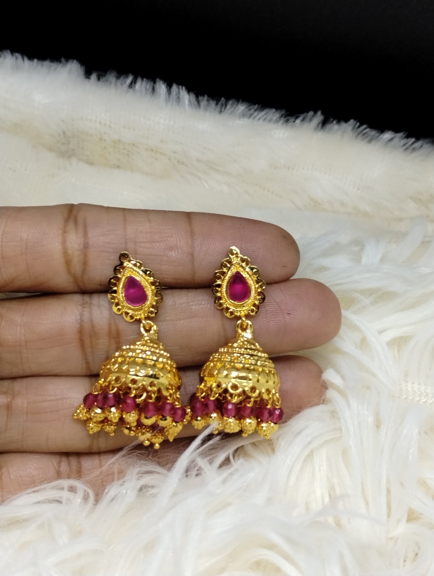 Regal Ruby Beaded Jhumka Earrings