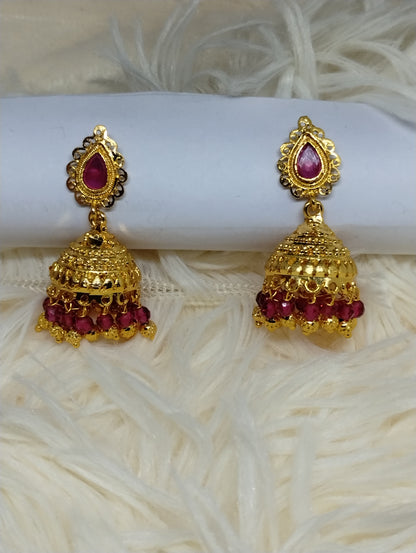 Regal Ruby Beaded Jhumka Earrings