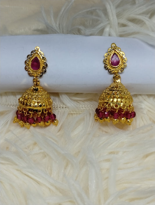 Regal Ruby Beaded Jhumka Earrings