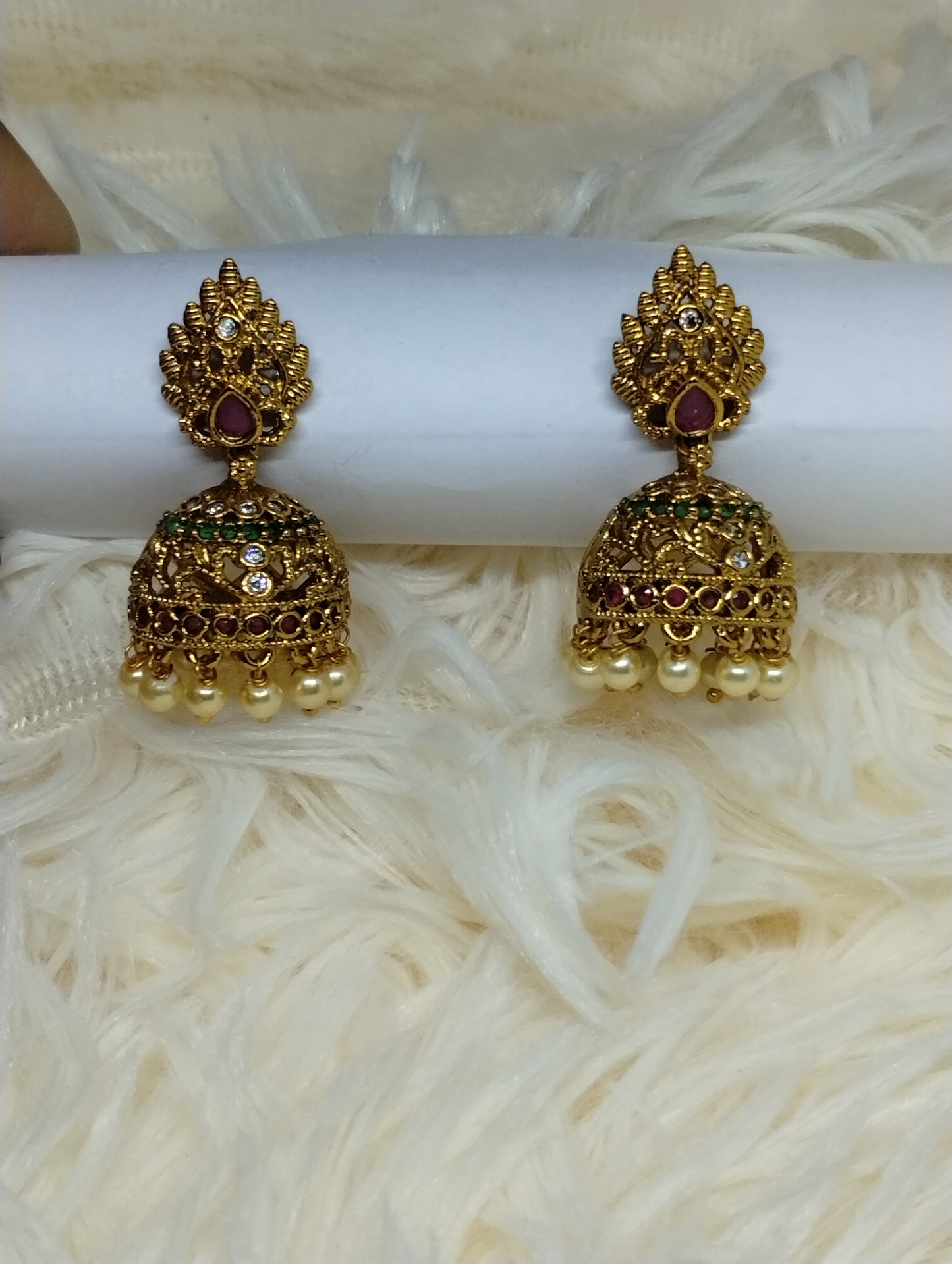 Antique Peacock Glow Temple Jhumka Earrings