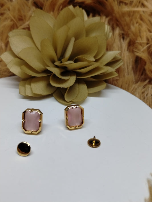 Blush Quartz American Diamond Stud Earrings