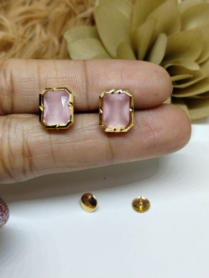 Blush Quartz American Diamond Stud Earrings