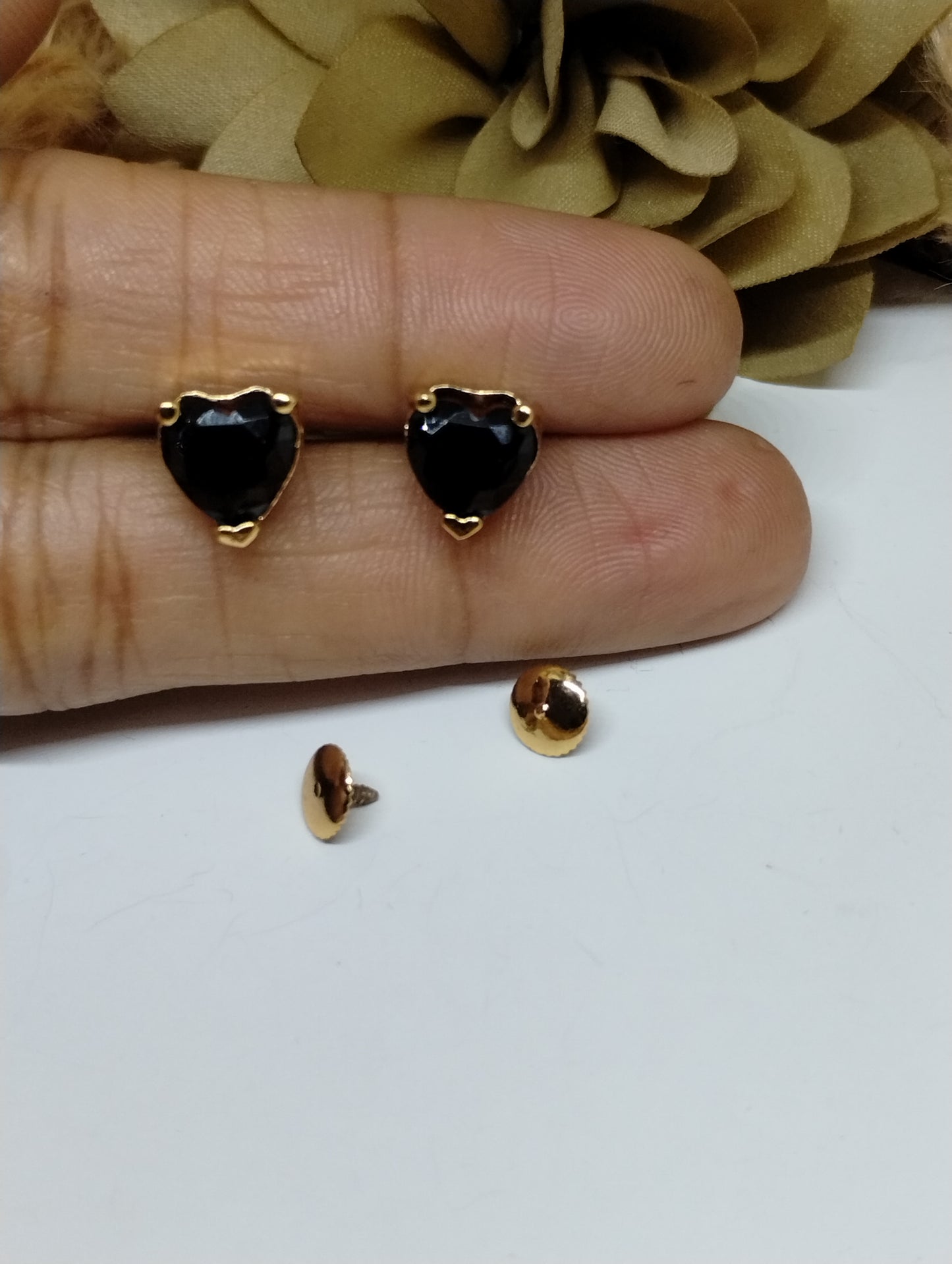 Midnight Heart Black Stone Stud Earrings