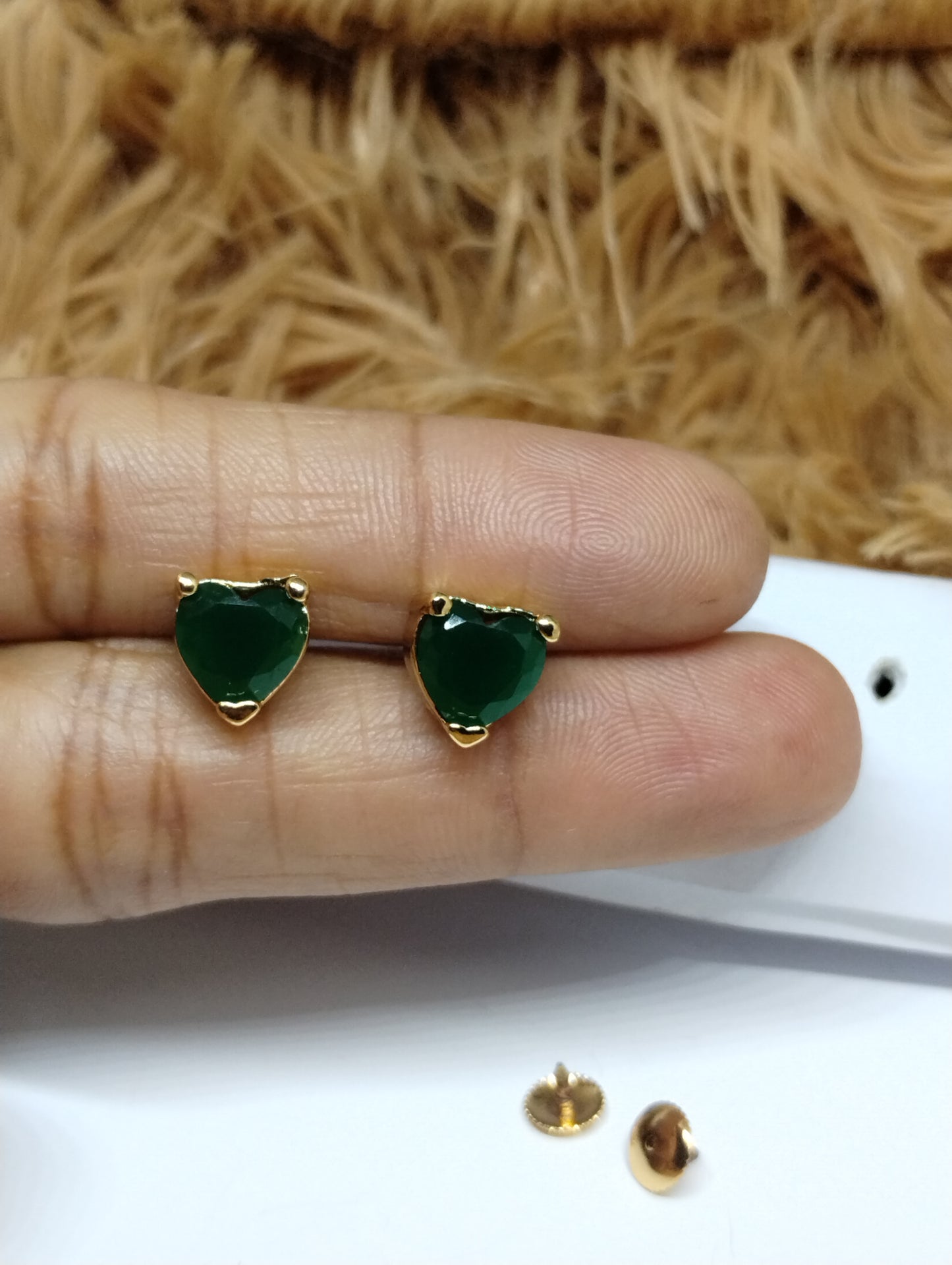 Emerald Heart Green Stone Stud Earrings
