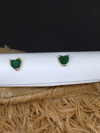 Emerald Heart Green Stone Stud Earrings